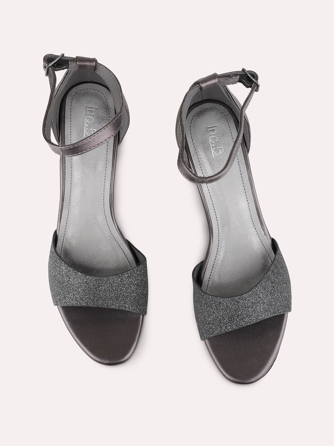 Womens Pewter Party Wear Solid Round Toe Block Heel Sandals