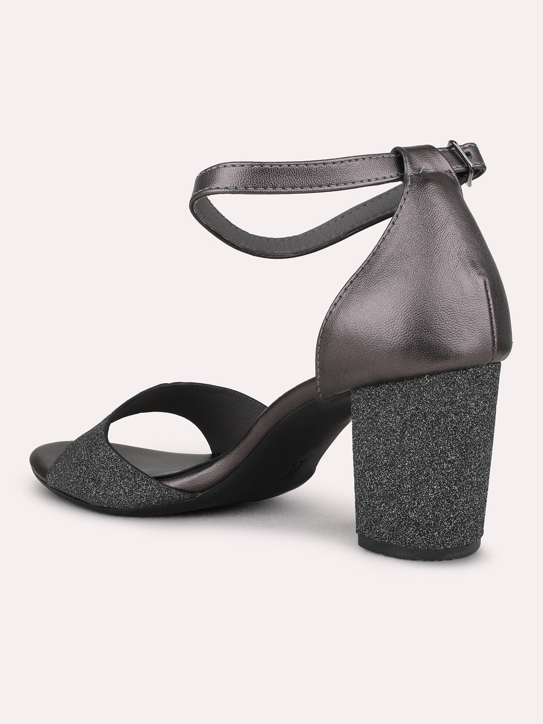 Womens Pewter Party Wear Solid Round Toe Block Heel Sandals