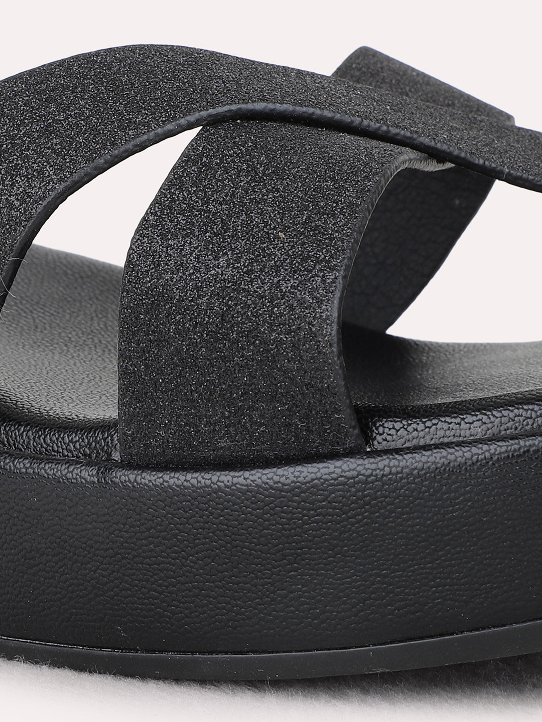 Womens Black Casual Solid Round Toe Wedge Sandals