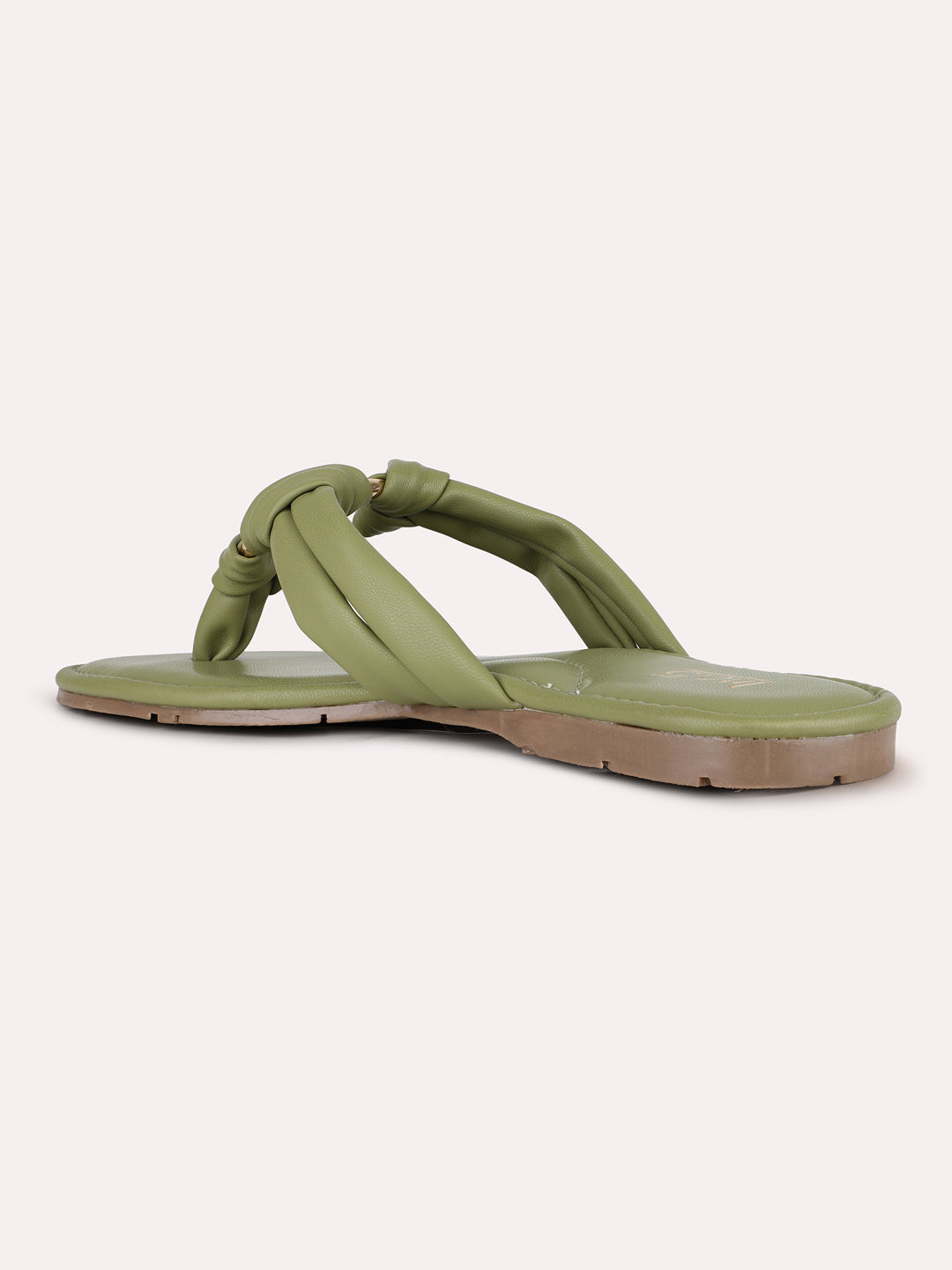 Women Green Casual Solid Square Toe T-Strap Slip-On Flats