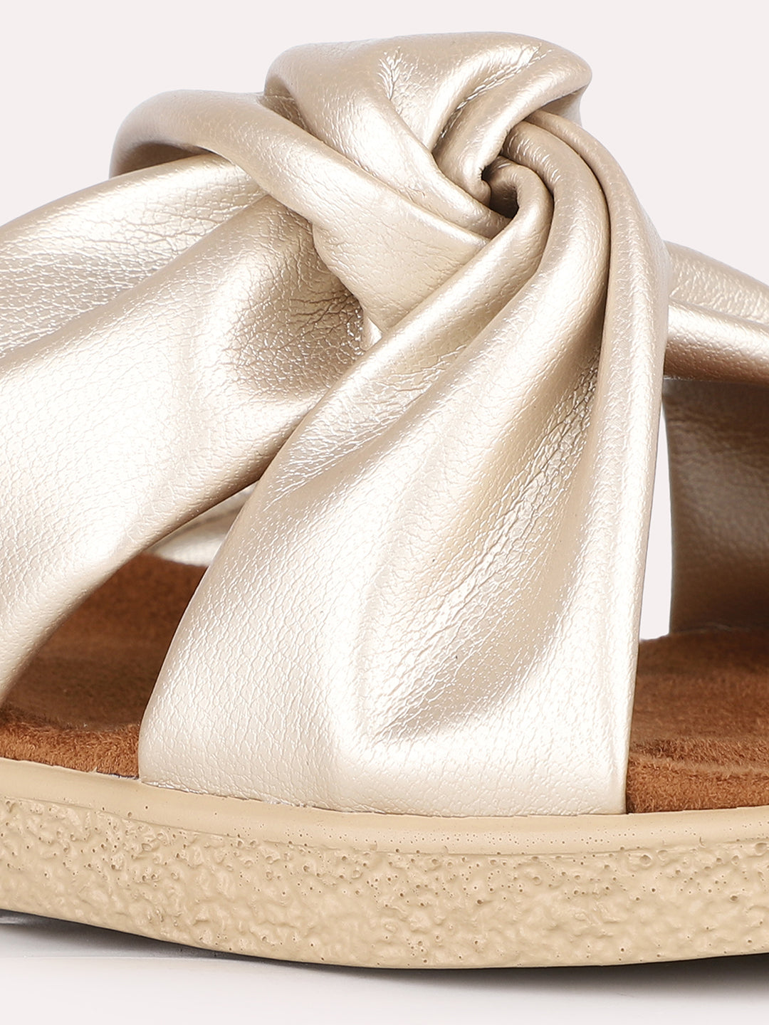 Women Golden Party Wear Solid Open Toe Slip-On Flat Sandals