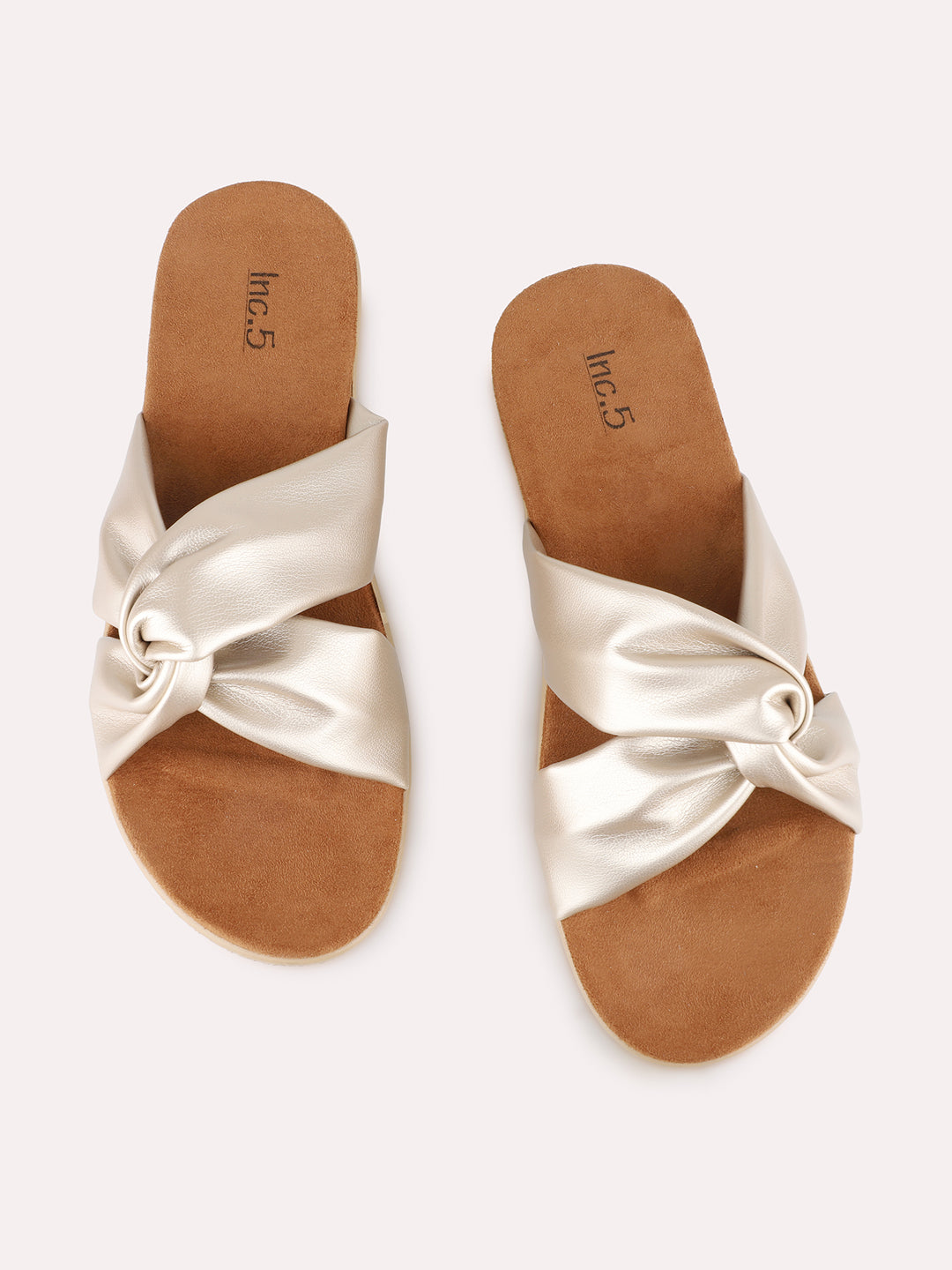 Women Golden Party Wear Solid Open Toe Slip-On Flat Sandals