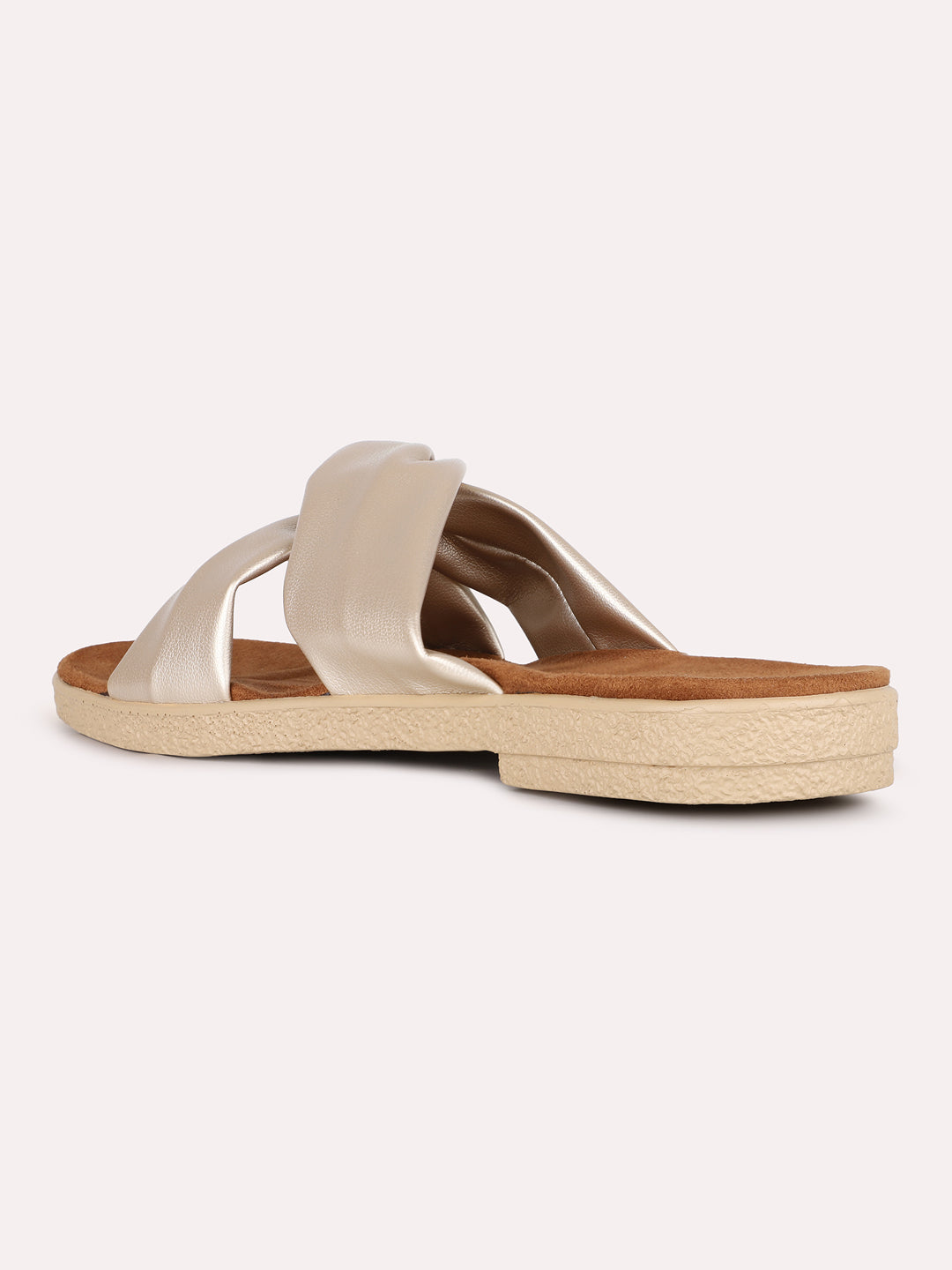 Women Golden Party Wear Solid Open Toe Slip-On Flat Sandals