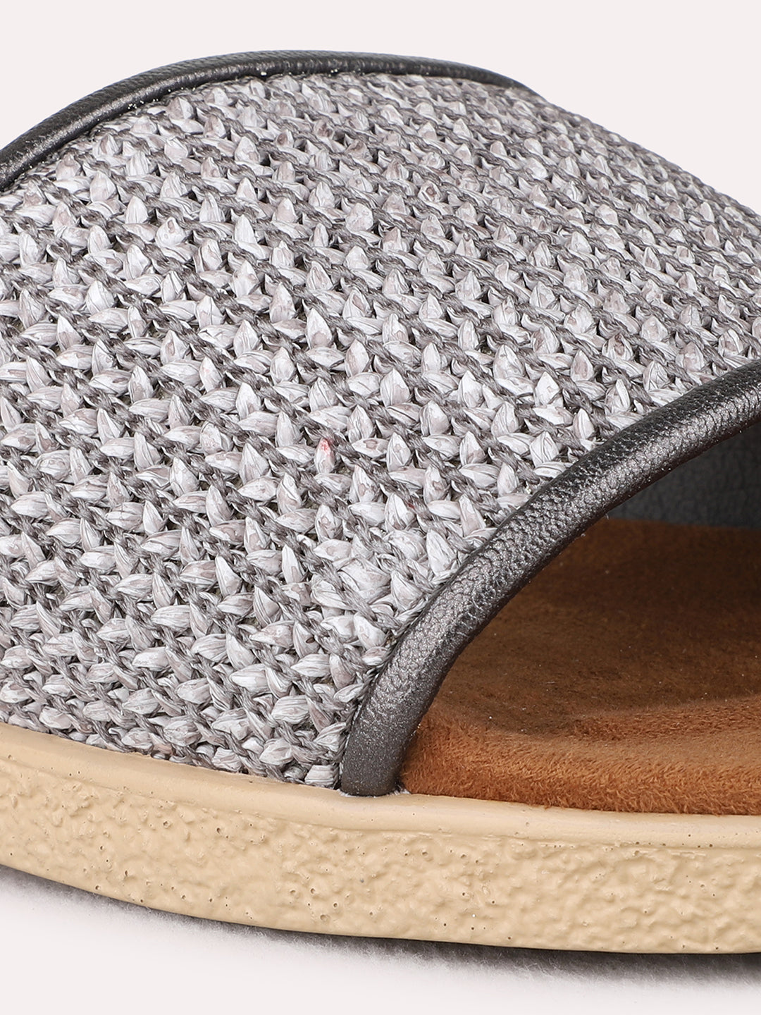 Womens Grey Casual Embellished Open Toe Flats