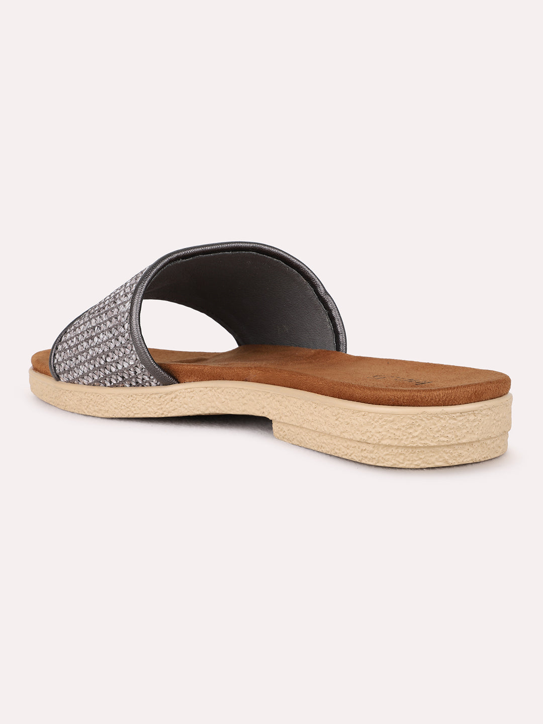 Womens Grey Casual Embellished Open Toe Flats