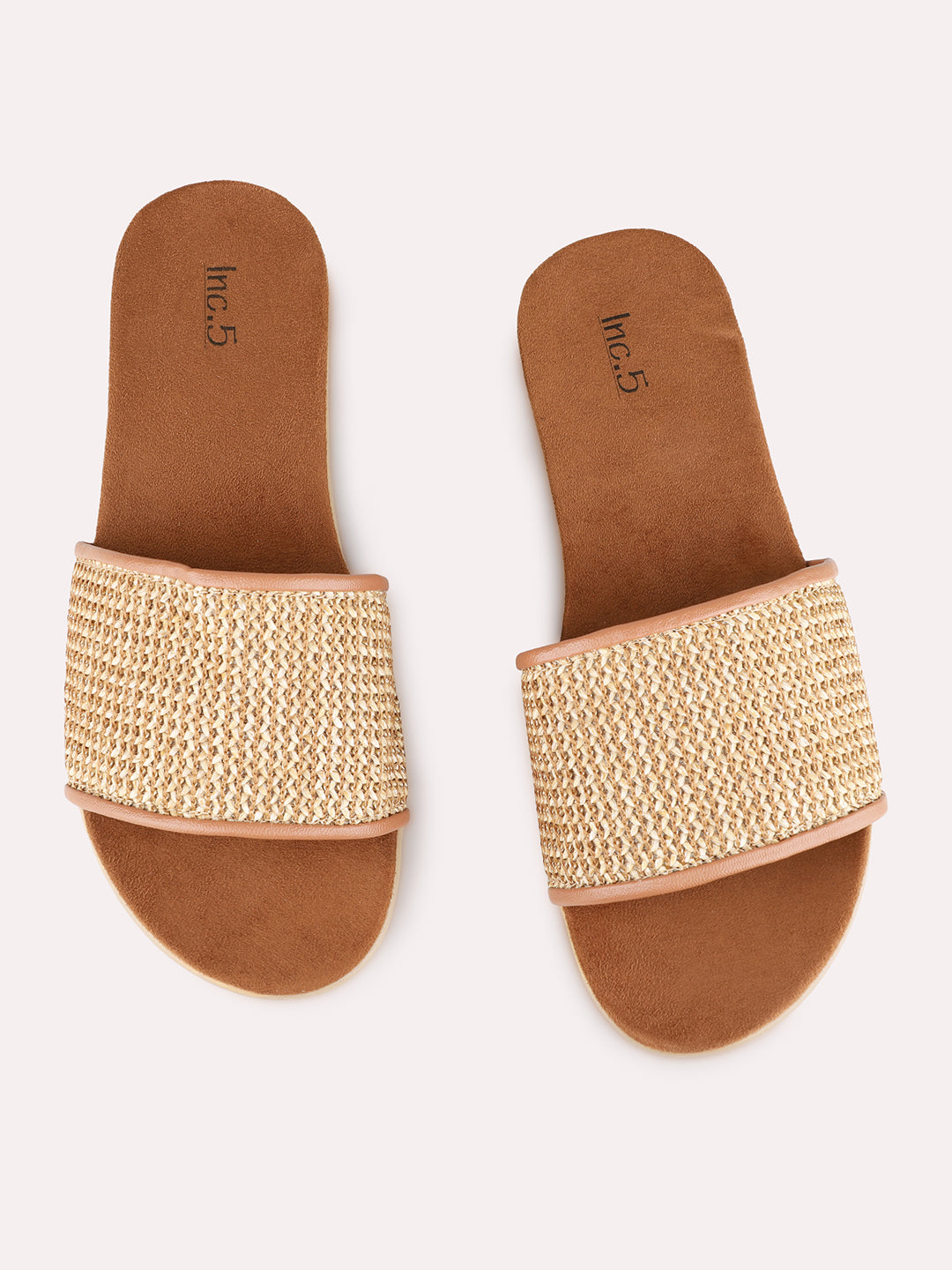 Womens Tan Casual Embellished Open Toe Flat Sandals