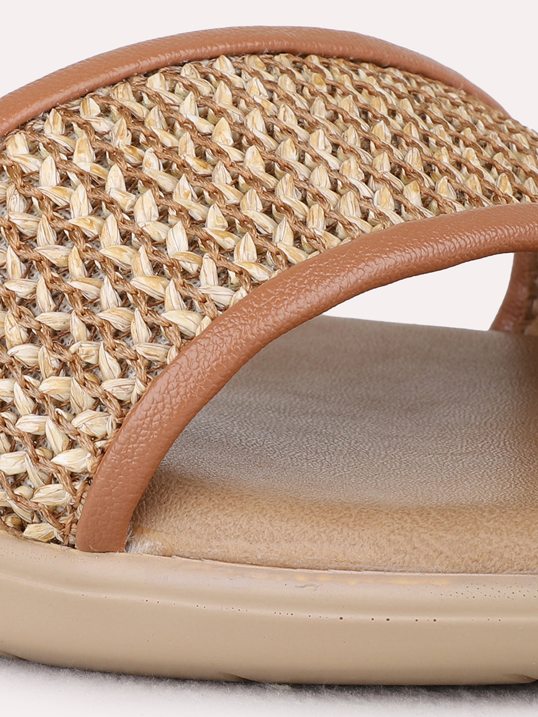 Womens Tan Ethnic Embellished Open Toe Flat Sandals