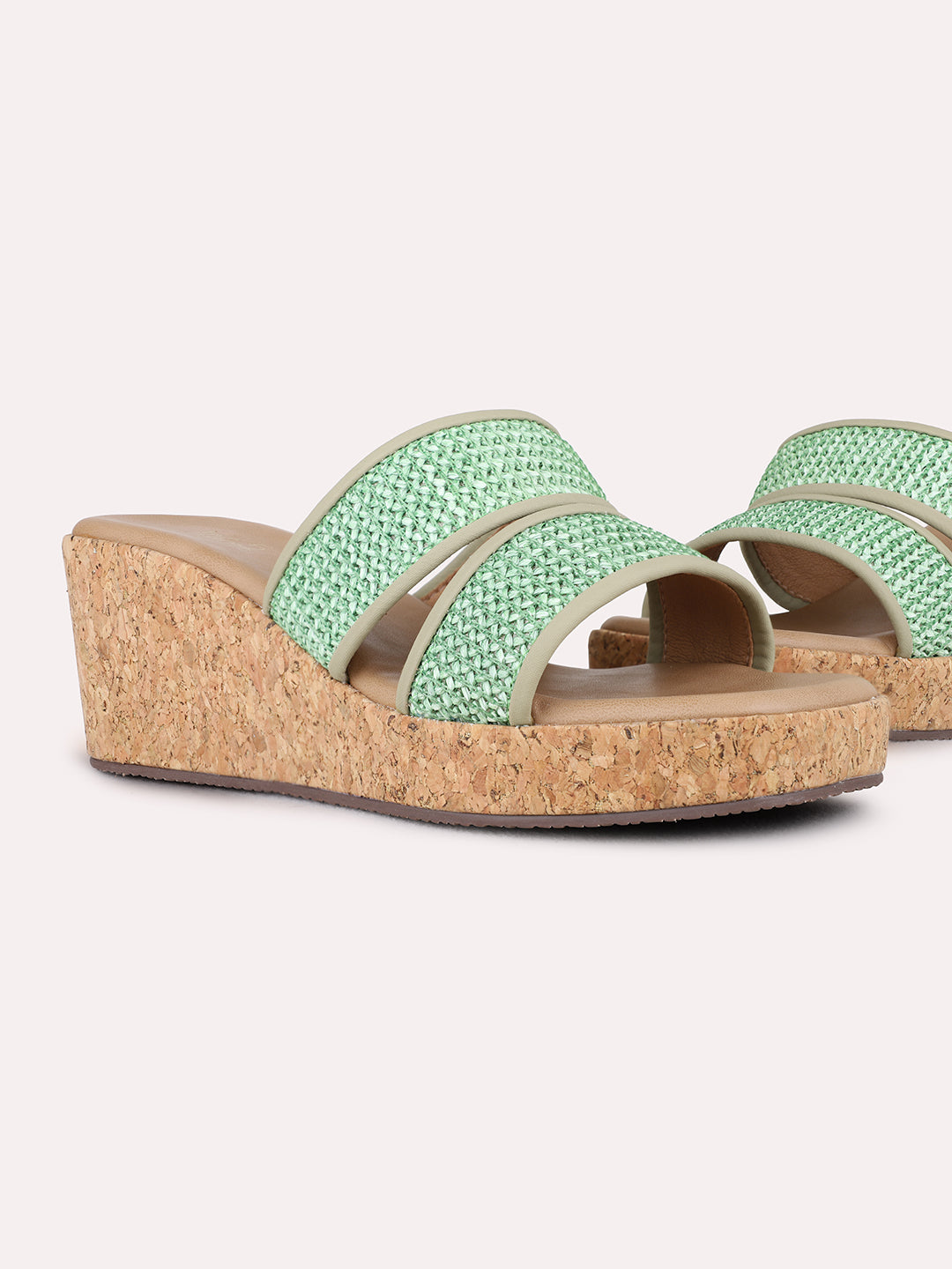 Womens Green Party Wear Embellished Wedge Heel Sandals