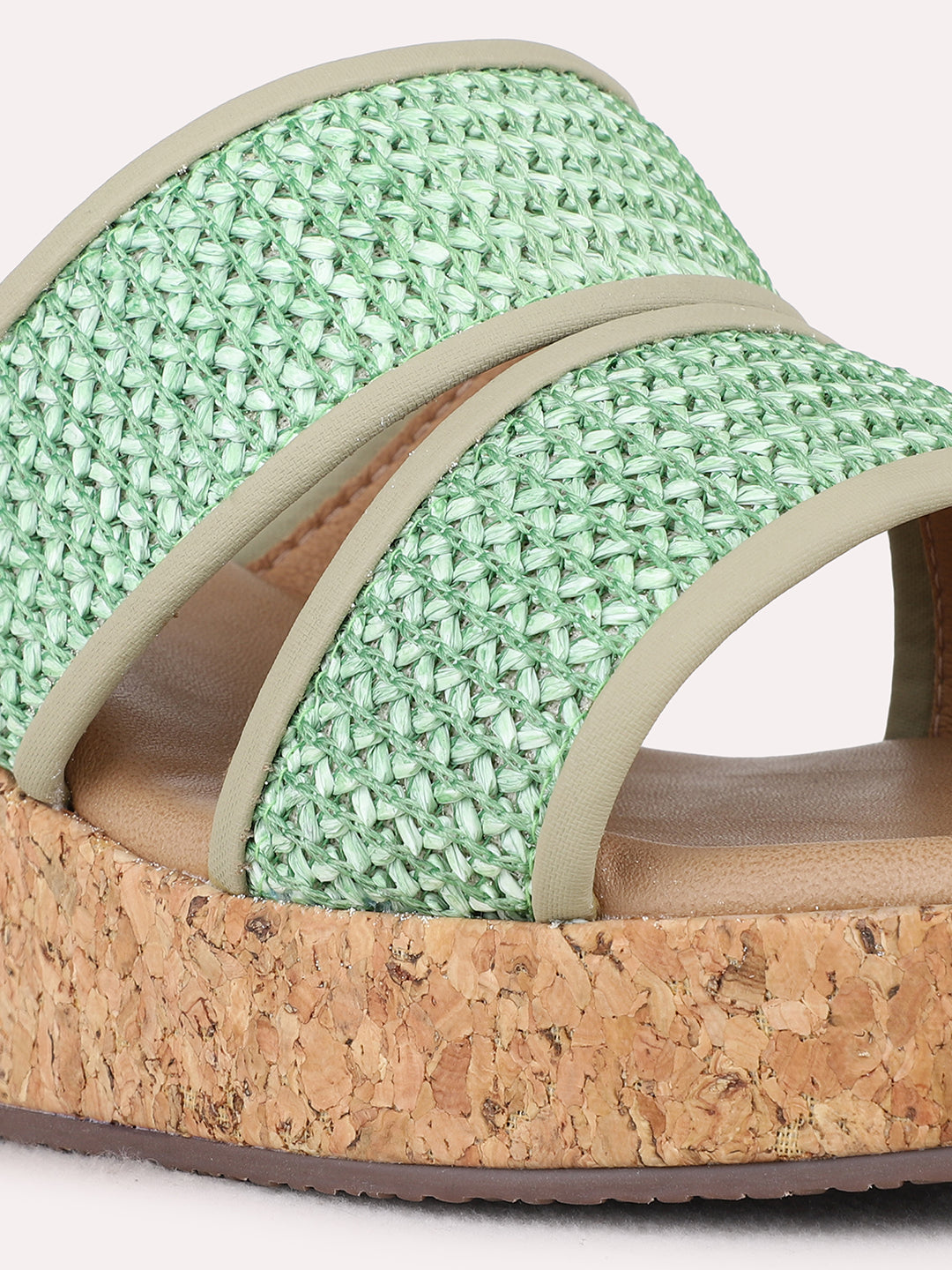 Womens Green Party Wear Embellished Wedge Heel Sandals