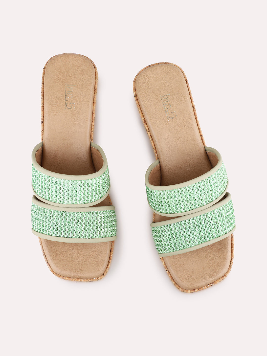 Womens Green Party Wear Embellished Wedge Heel Sandals