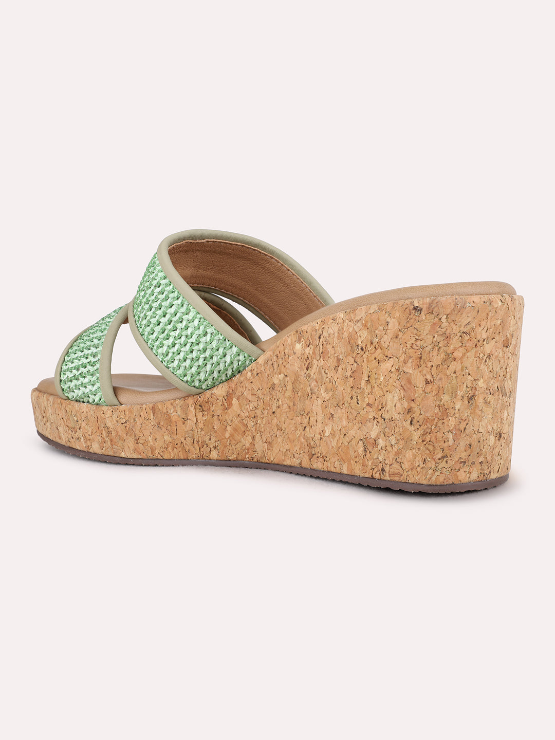 Womens Green Party Wear Embellished Wedge Heel Sandals