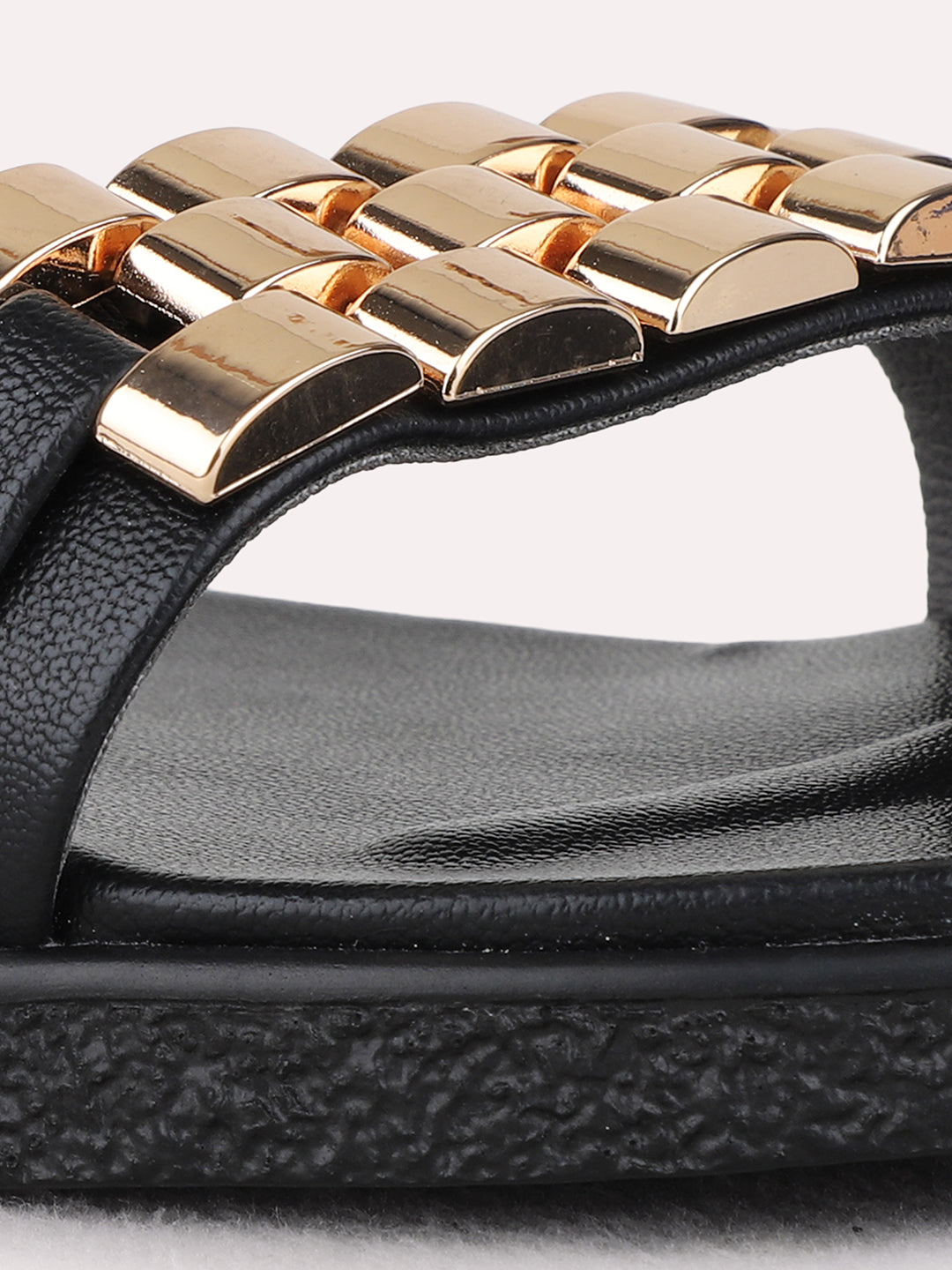 Womens Black Casual Solid Open Toe Flat Slip-on Sandals