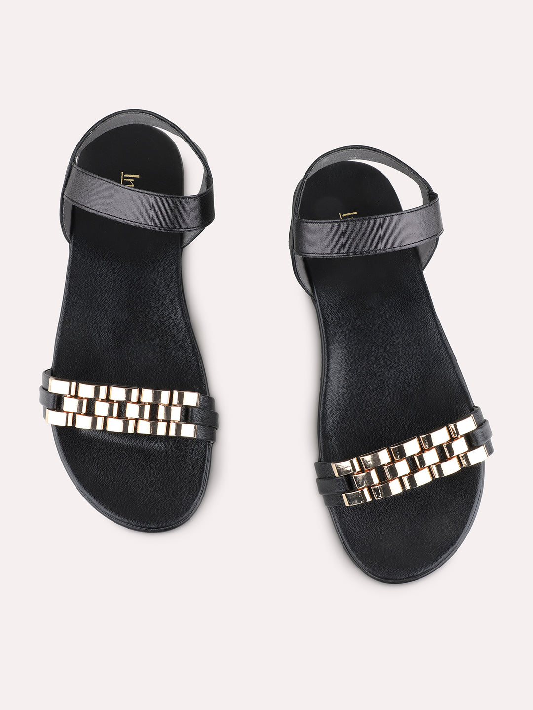 Womens Black Casual Solid Open Toe Flat Slip-on Sandals