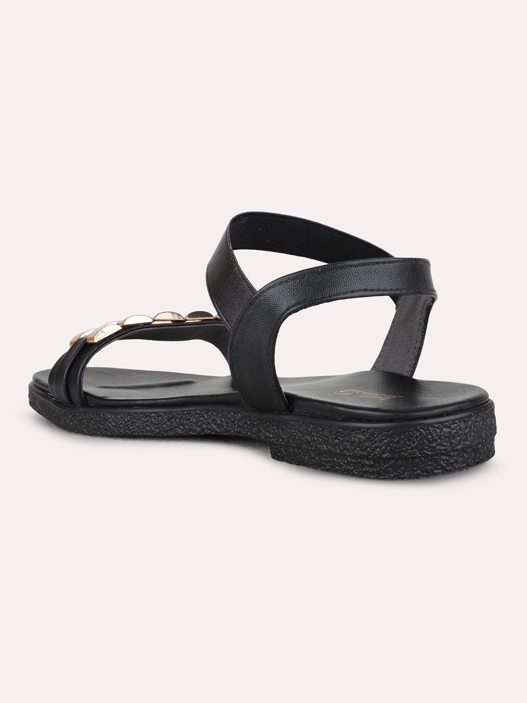 Womens Black Casual Solid Open Toe Flat Slip-on Sandals