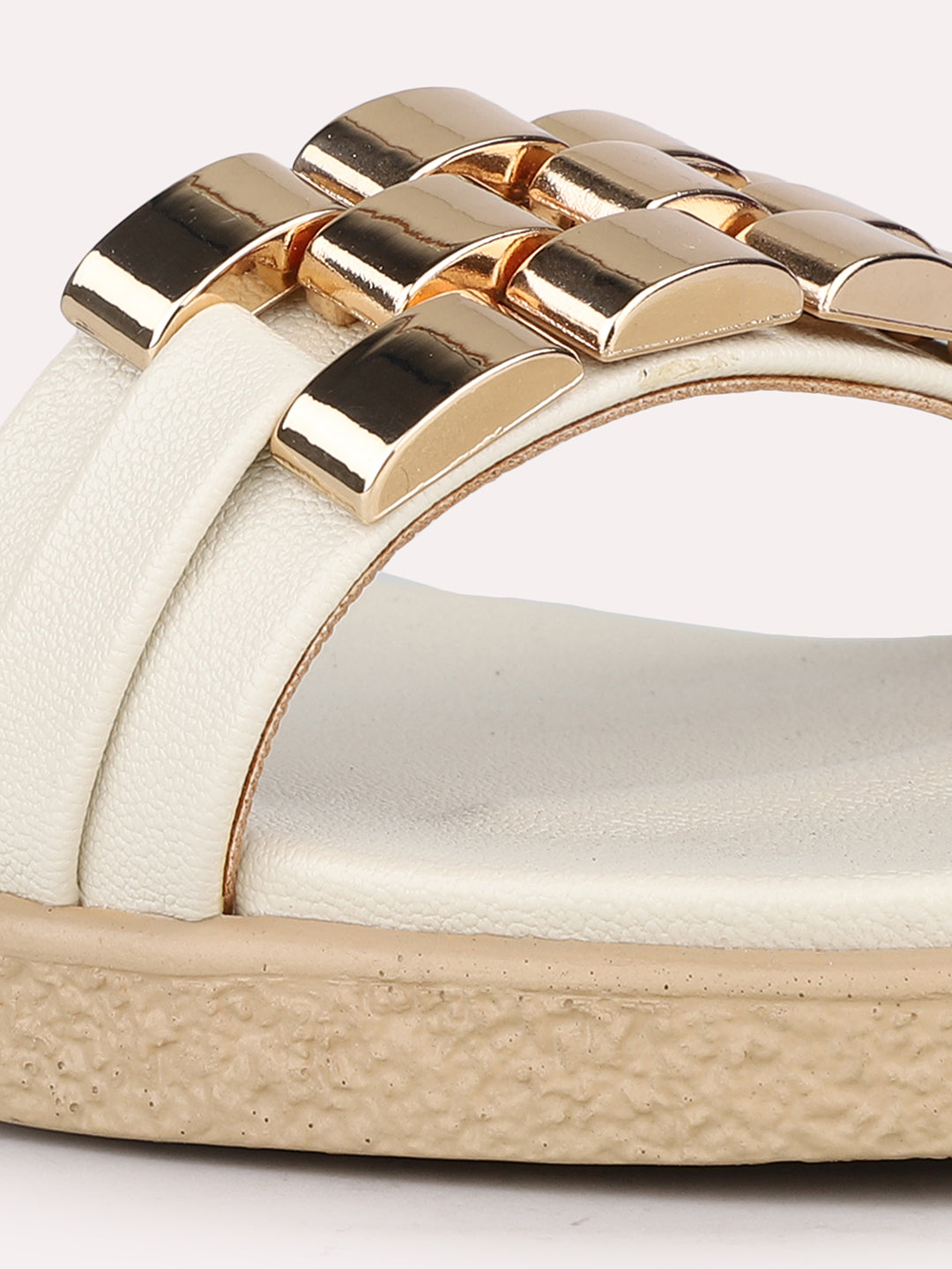 Womens Cream Casual Embellished Open Toe Flat Sandals