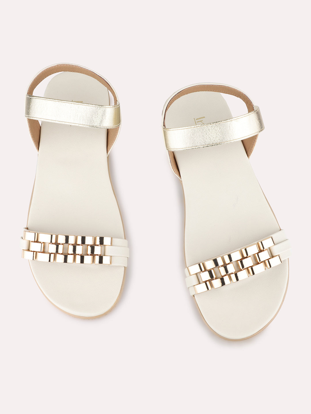 Womens Cream Casual Embellished Open Toe Flat Sandals
