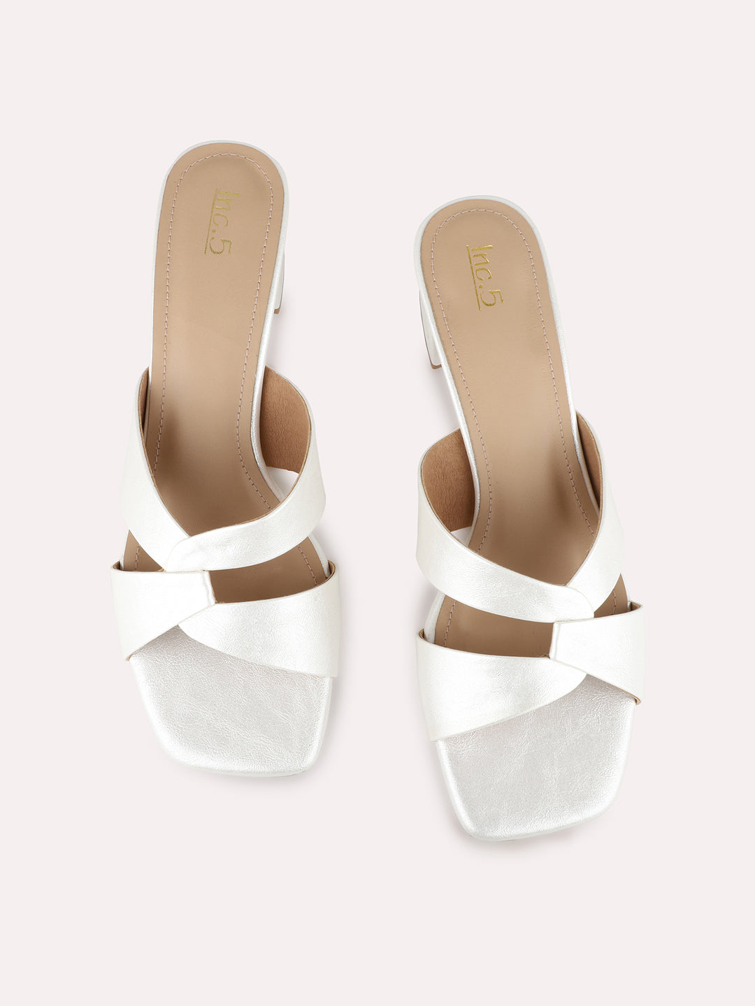 Women Silver Party Wear Solid Square Toe Block Heels