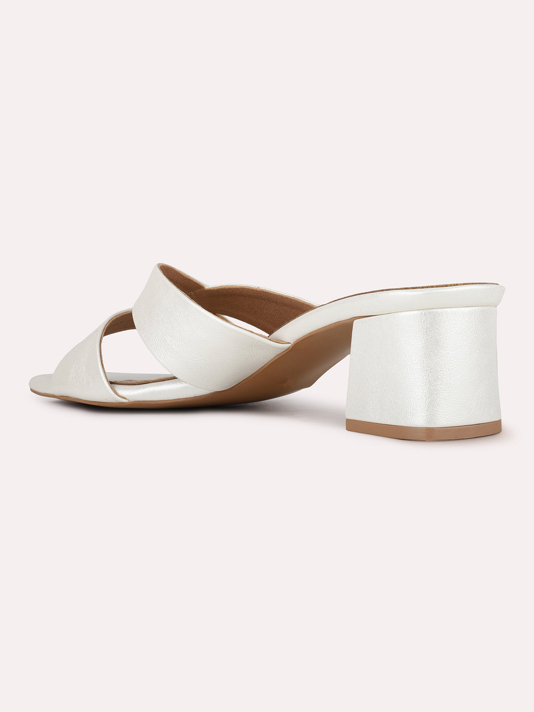 Women Silver Party Wear Solid Square Toe Block Heels