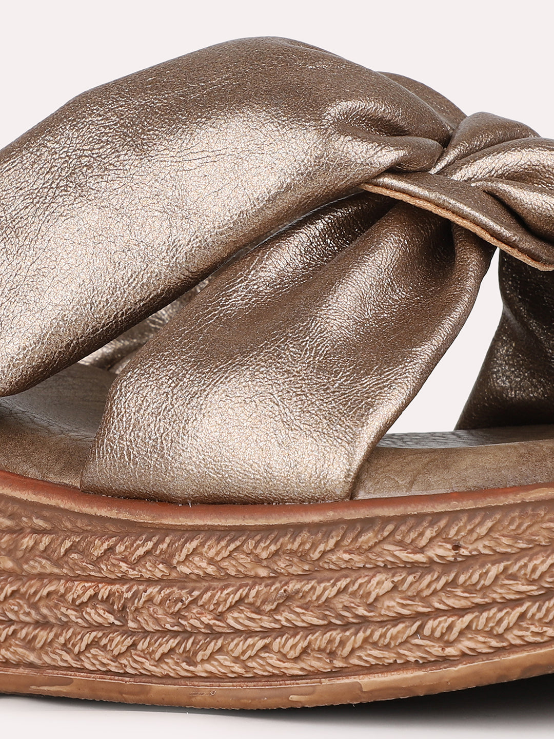 Women Golden Party Wear Solid Round Toe Wedge Heel Sandals