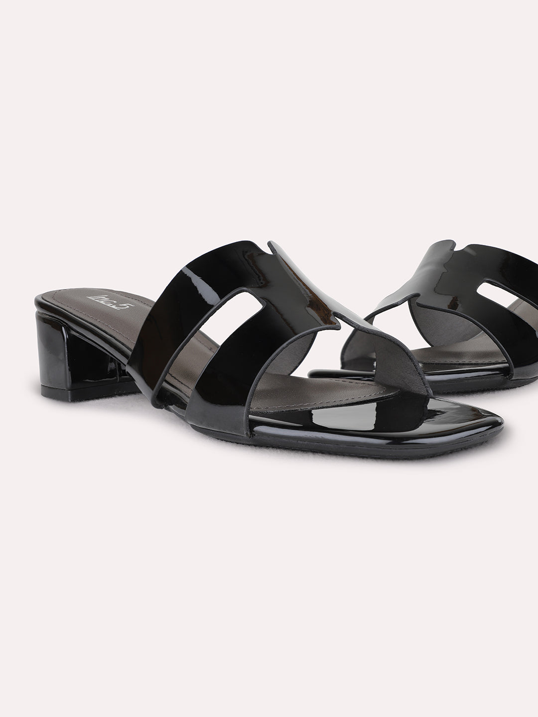 Womens Black Party Wear Solid Square Toe Block Heel Sandals