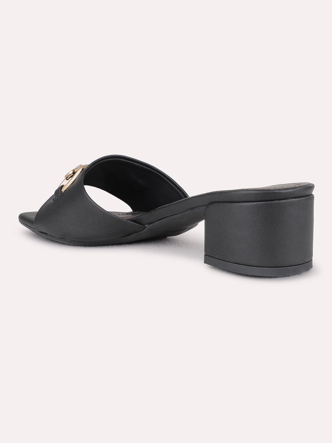 Womens Black Casual Solid Square Toe Block Heel Sandals