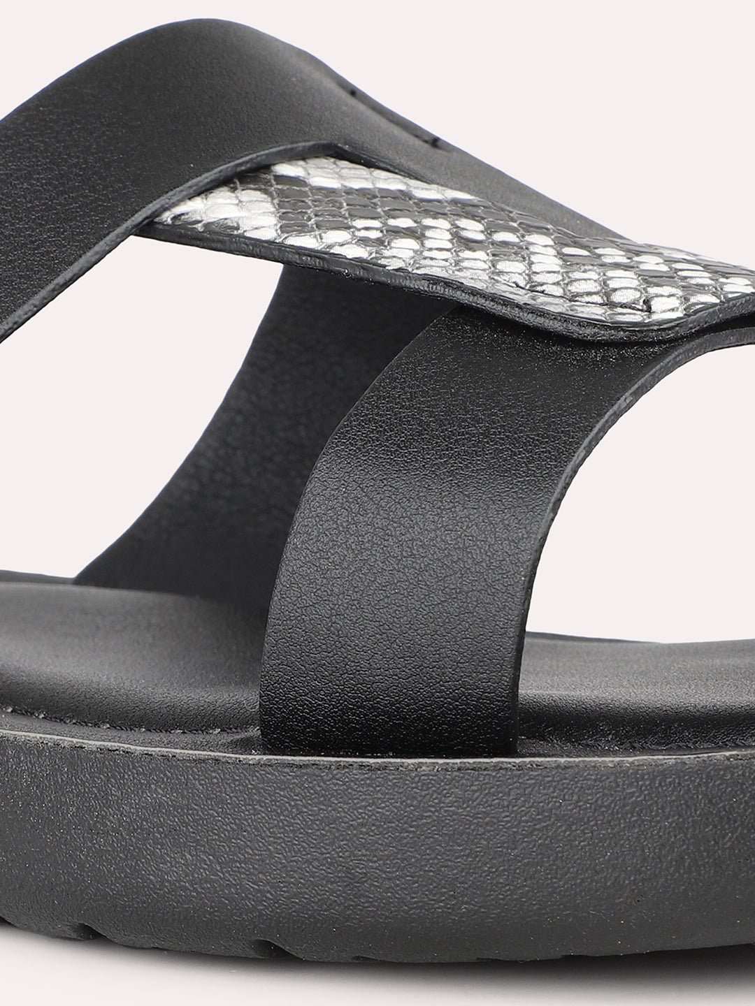 Women Black Casual Solid Open Toe Flats Slip-On Sandals