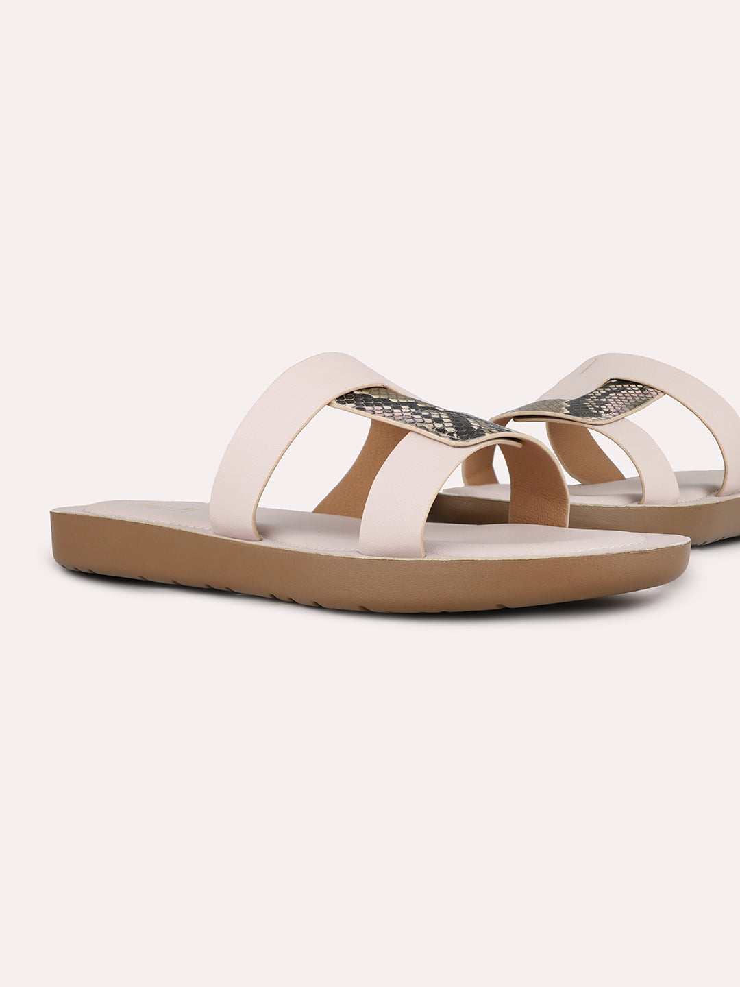 Women Cream Party Wear Solid Open Toe Slip-On Flat Sandals