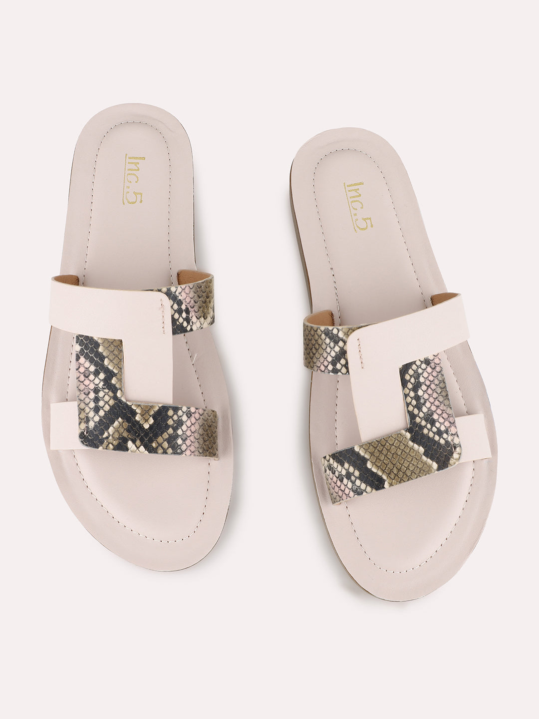 Women Cream Party Wear Solid Open Toe Slip-On Flat Sandals