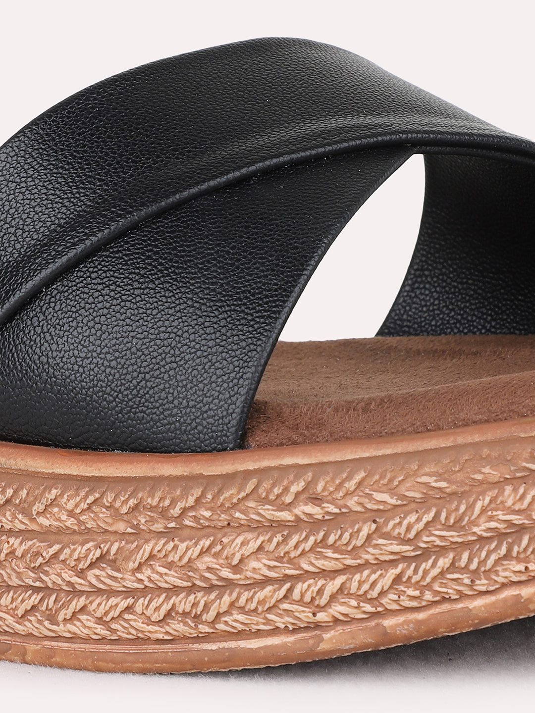 Womens Black Party Wear Solid Pattern Round Toe Wedge Heels