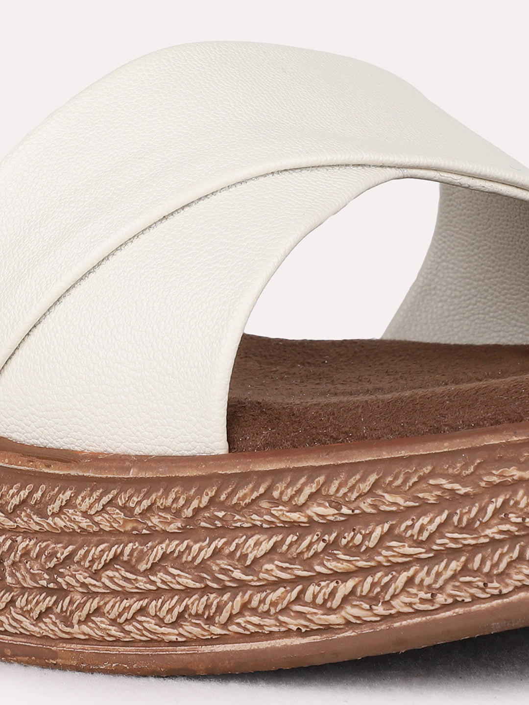 Womens Cream Party Wear Solid Round Toe Wedge Heels