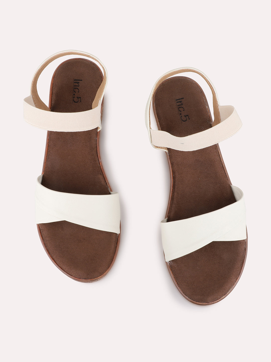 Womens Cream Party Wear Solid Round Toe Wedge Heels