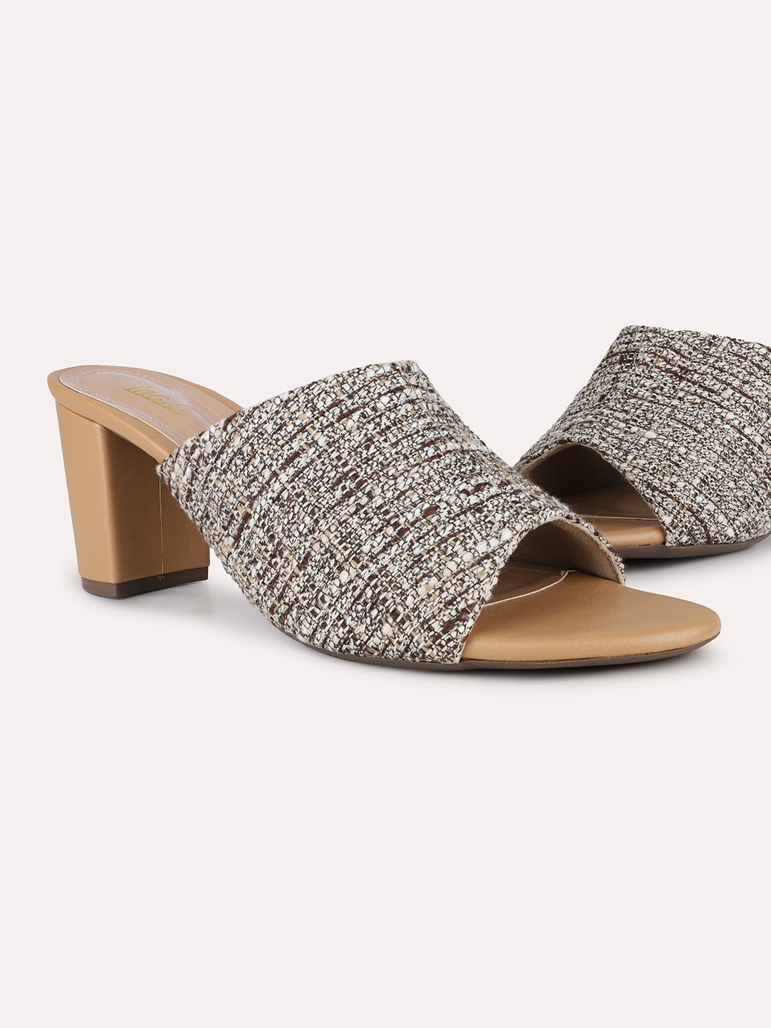 Womens Beige Party Wear Solid Round Toe Block Heel Sandals