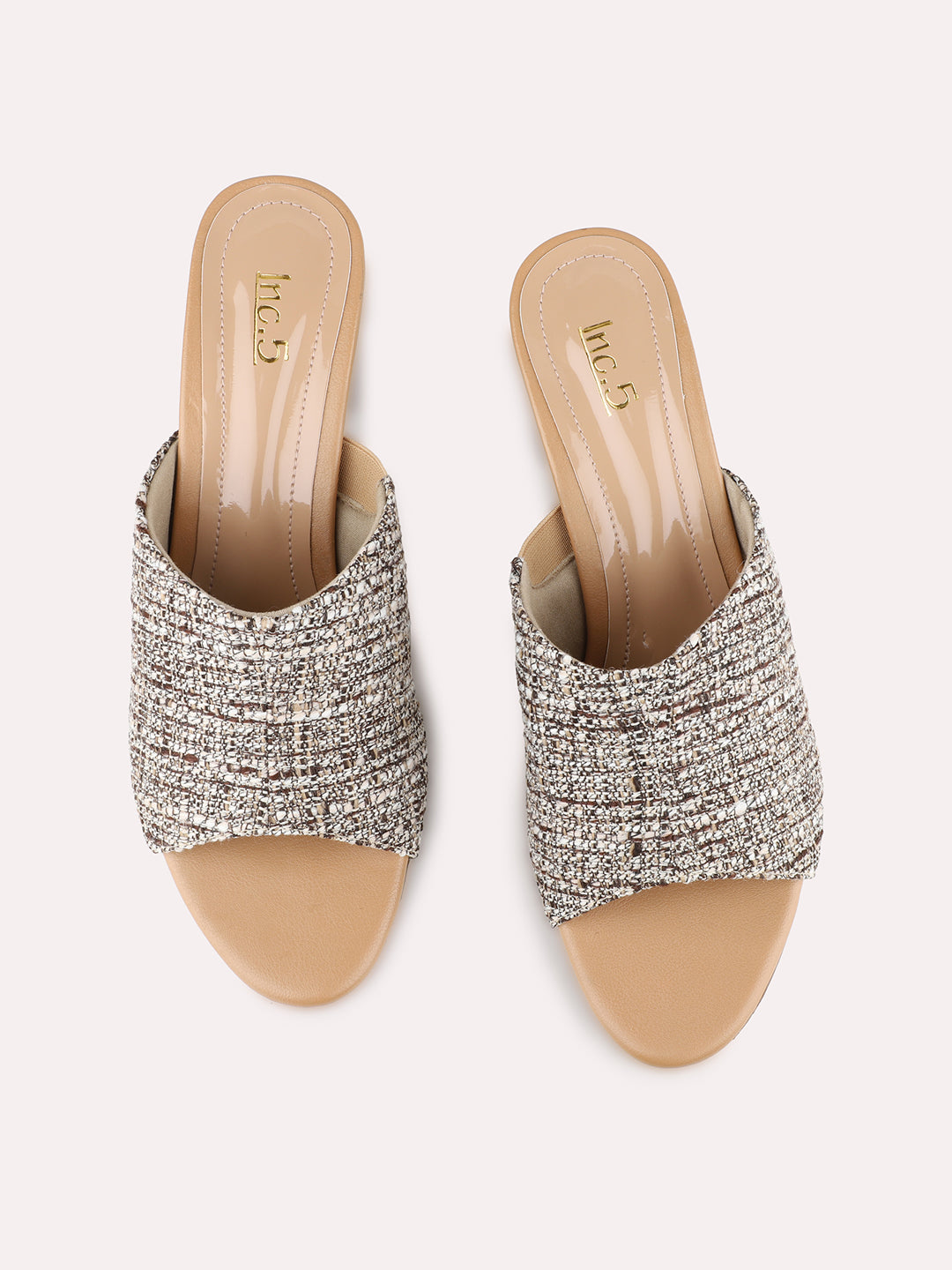 Womens Beige Party Wear Solid Round Toe Block Heels