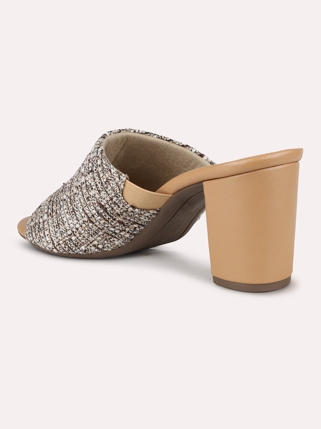 Womens Beige Party Wear Solid Round Toe Block Heels