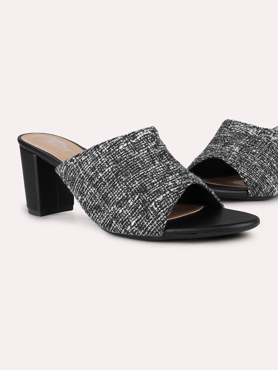 Womens Black Party Wear Solid Round Toe Block Heel Sandals