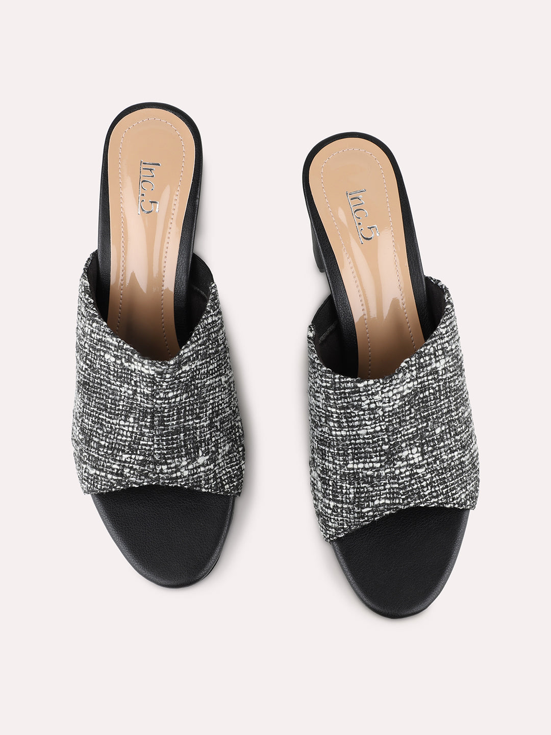 Womens Black Party Wear Solid Round Toe Block Heel Sandals