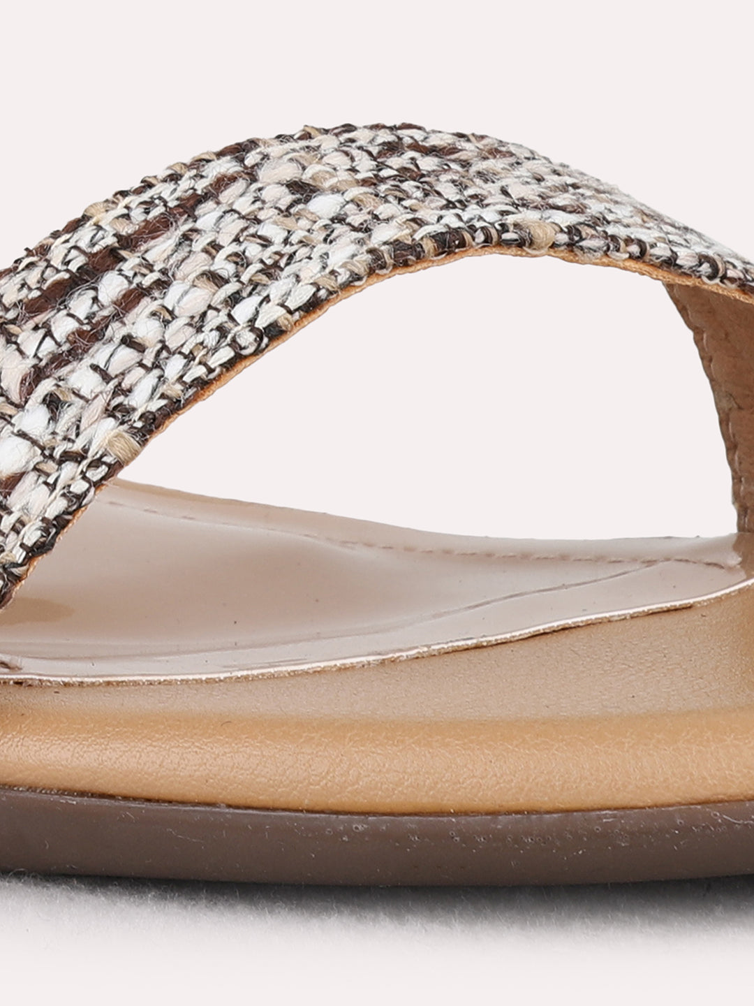Womens Beige Party Wear Printed Round Toe Block Heels