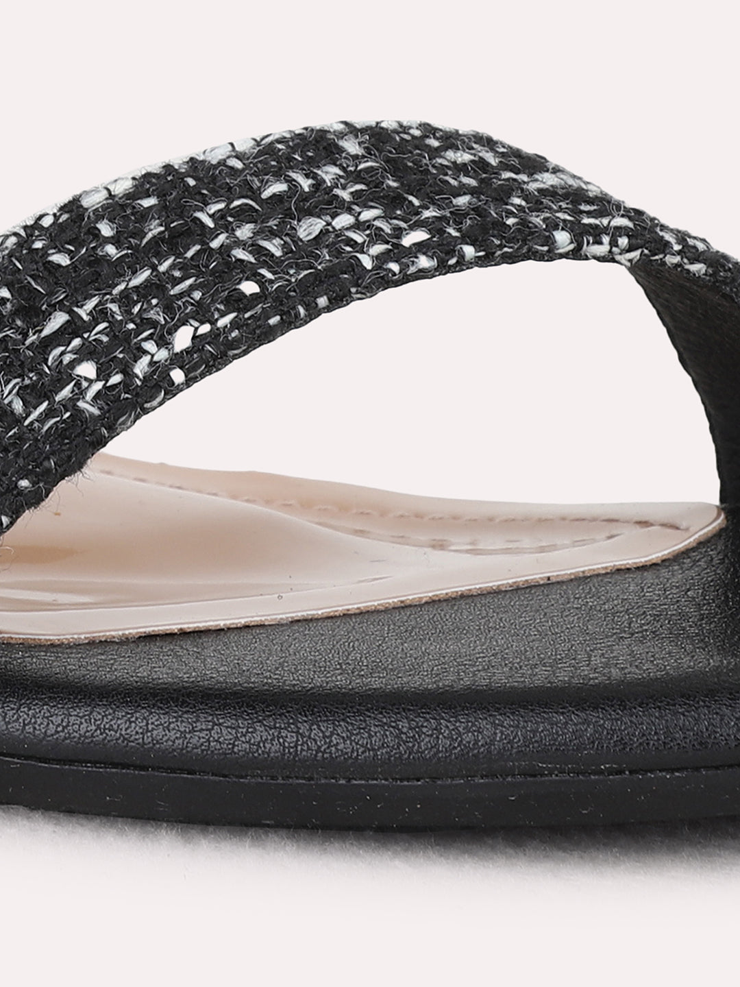 Womens Black Party Wear Embellished Square Toe Block Heel Sandals