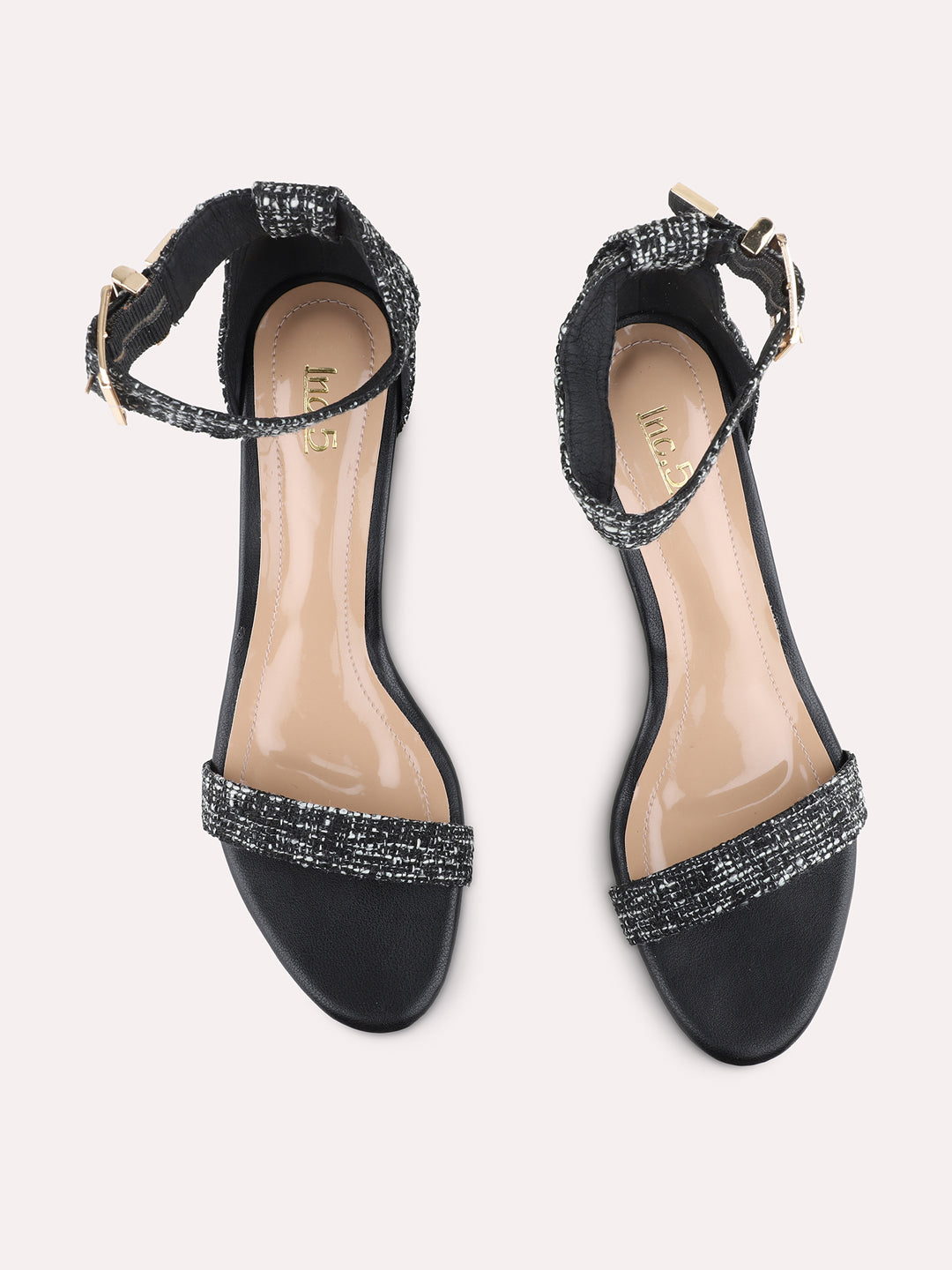 Womens Black Party Wear Embellished Square Toe Block Heel Sandals