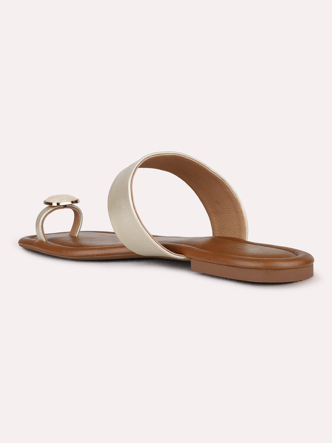 Womens Golden Casual Solid One Toe Flat Slip-Ons