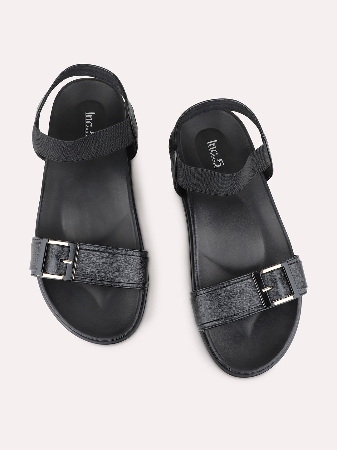 Womens Black Casual Solid Open Toe Flat Sandals