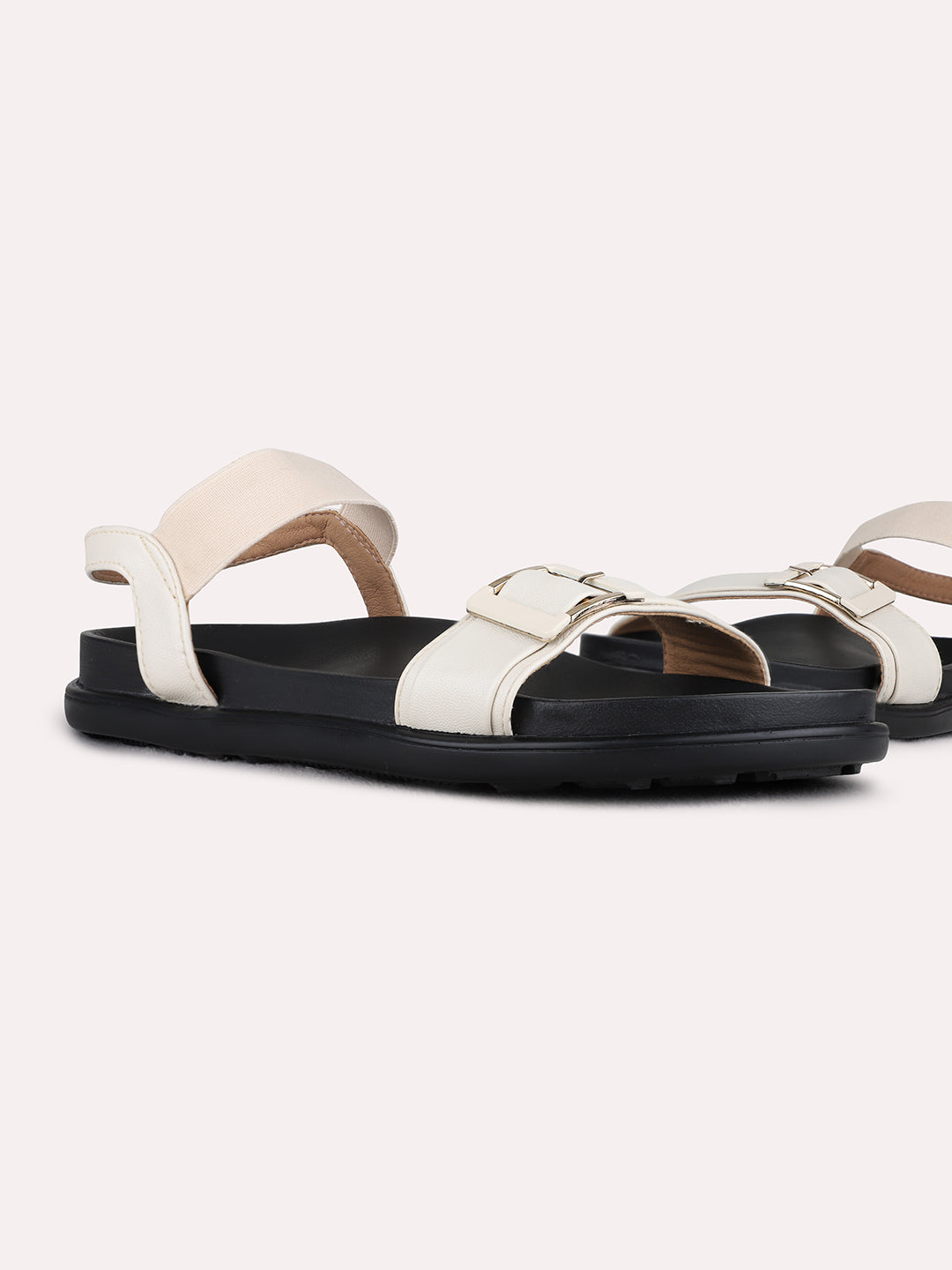 Womens Cream Casual Solid Open Toe Flats