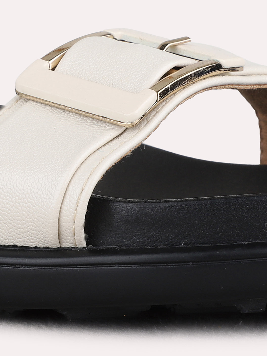 Womens Cream Casual Solid Open Toe Flats