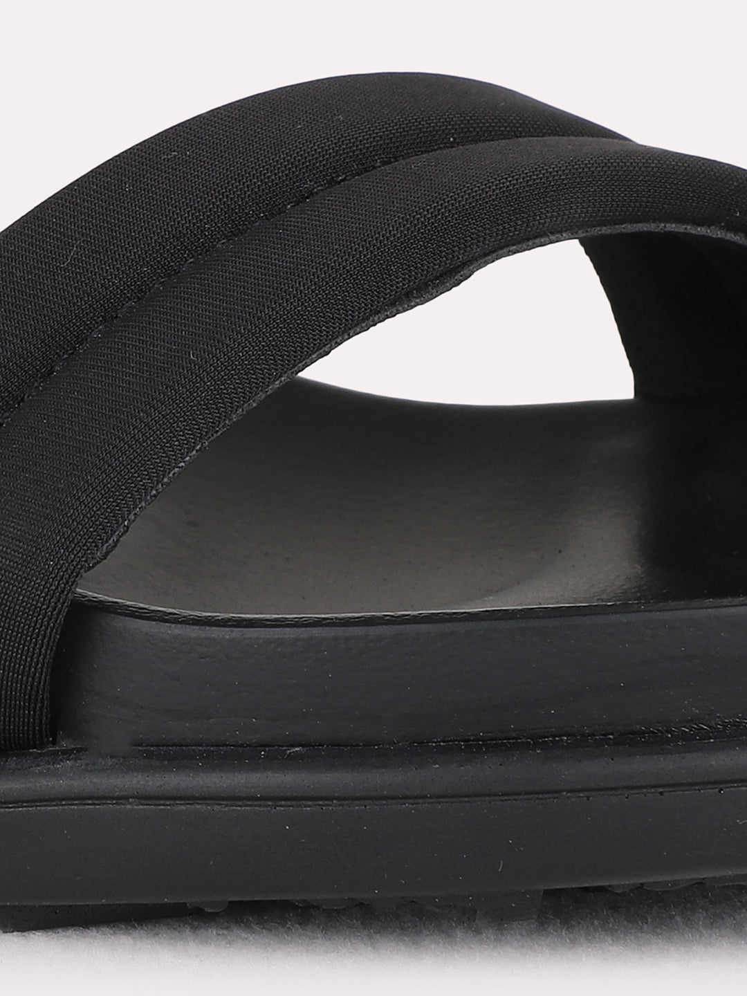 Womens Black Casual Solid Open Toe Flat Sandals