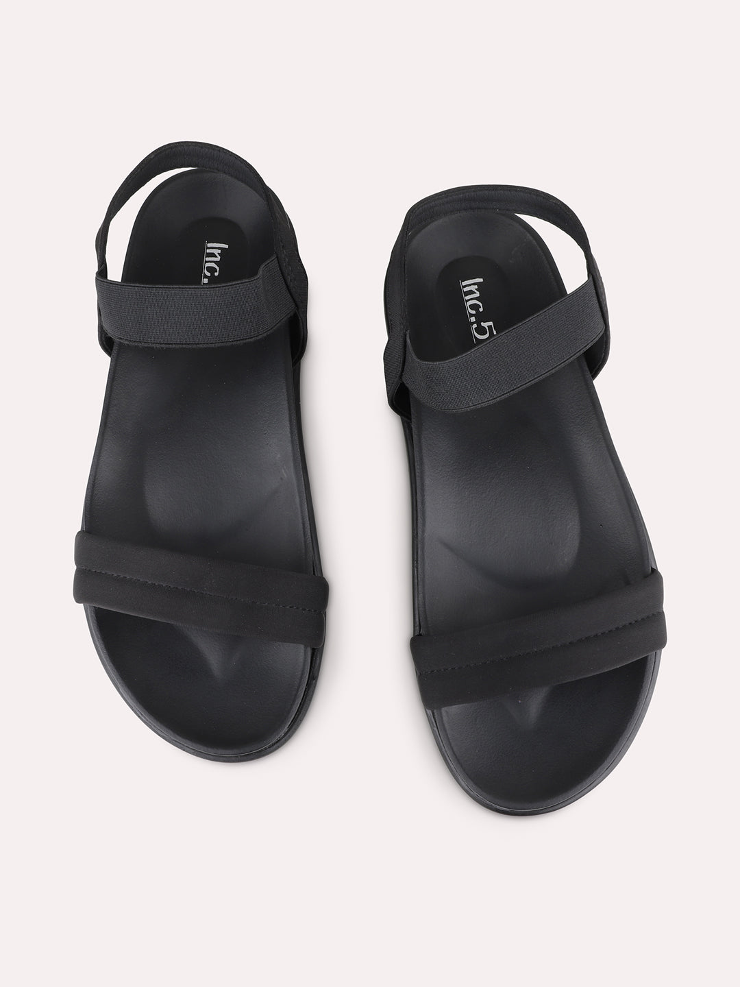 Womens Black Casual Solid Open Toe Flat Sandals