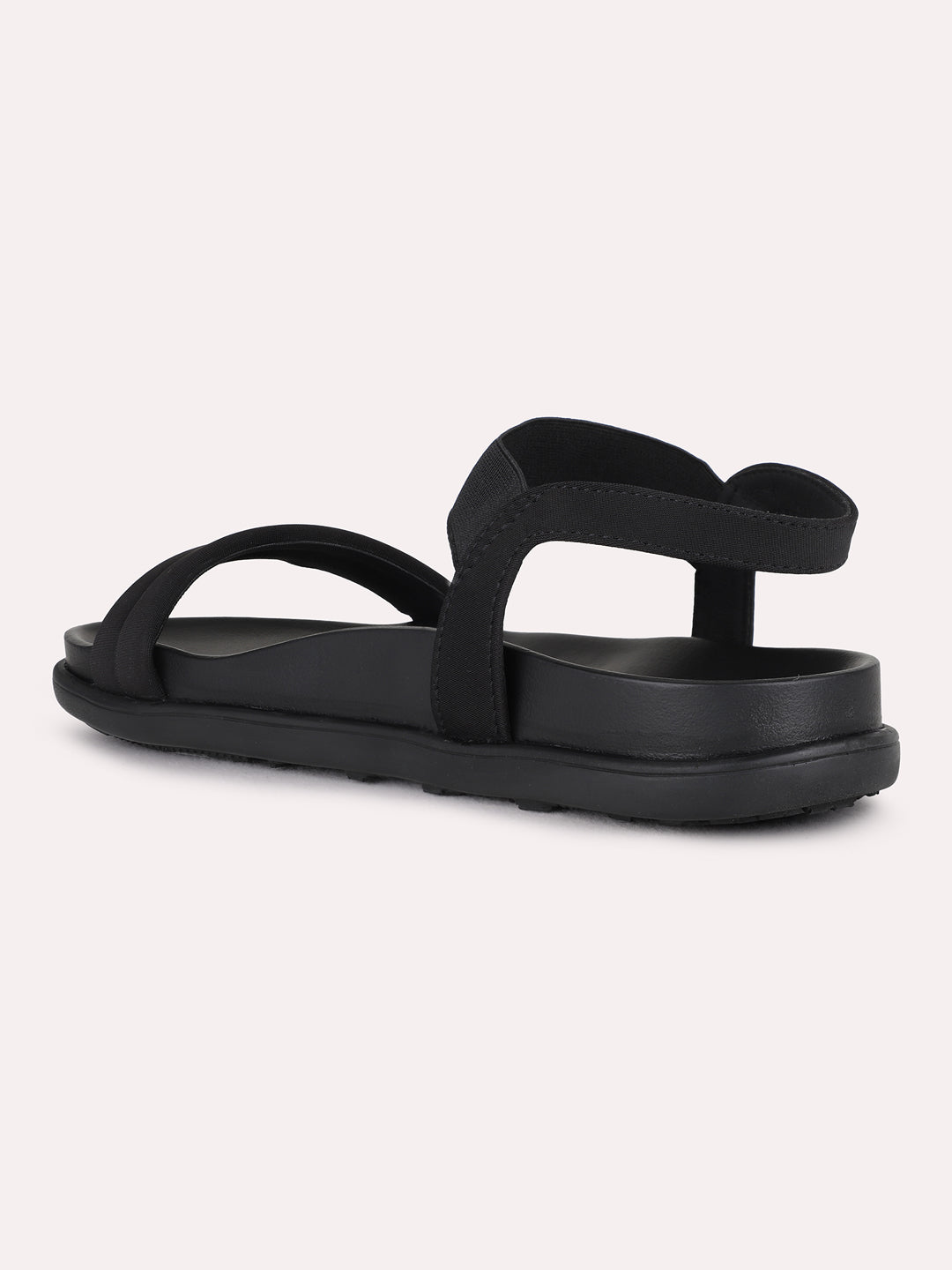 Womens Black Casual Solid Open Toe Flat Sandals