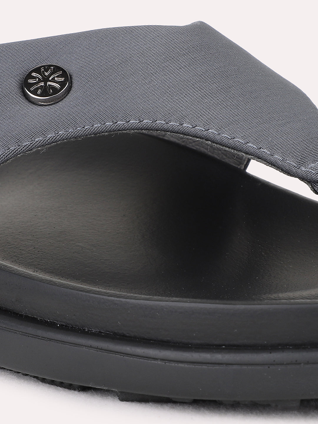 Womens Grey Casual Solid T-Strap Flat Slip-On Sandals