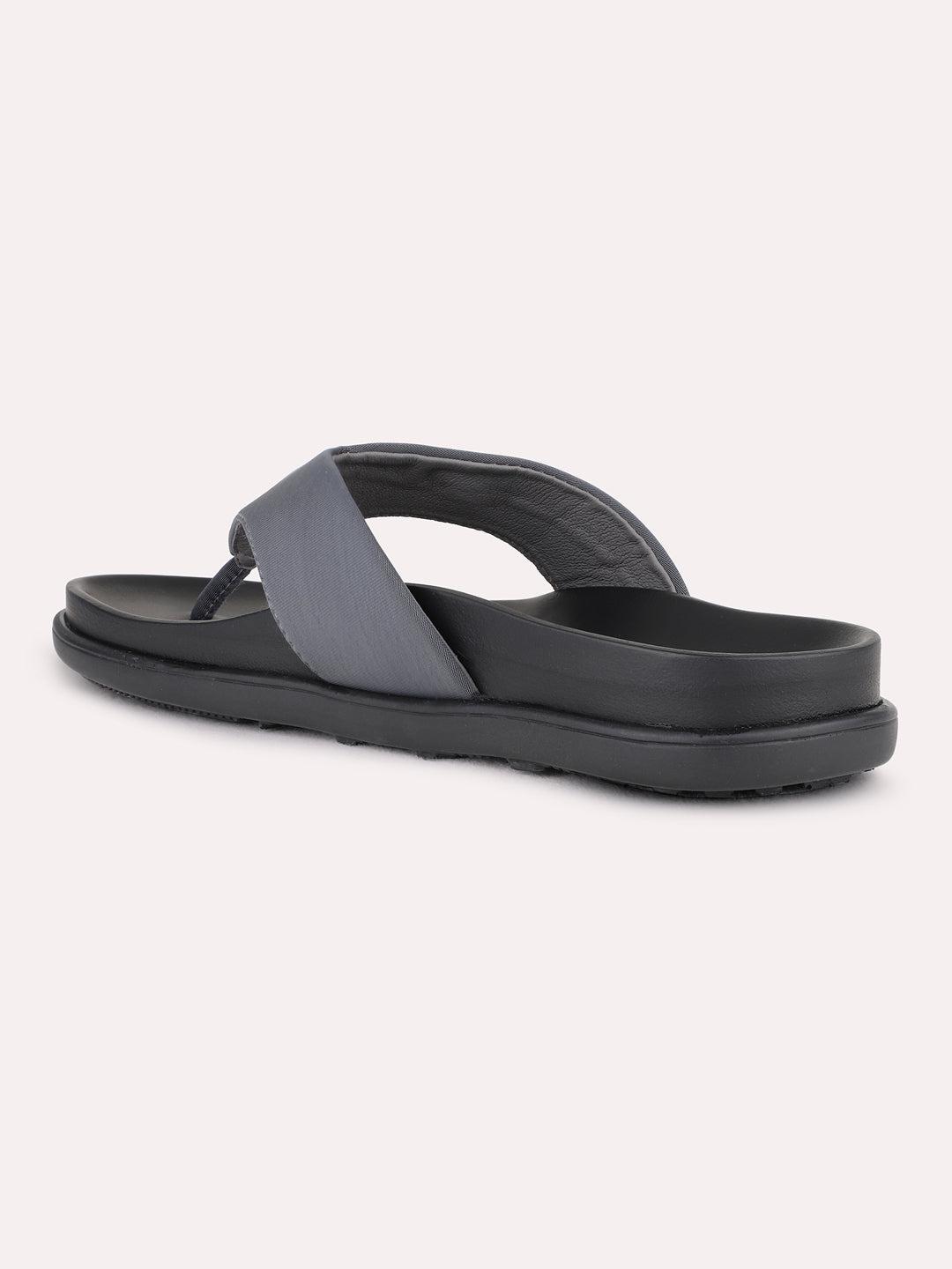 Womens Grey Casual Solid T-Strap Flat Slip-On Sandals
