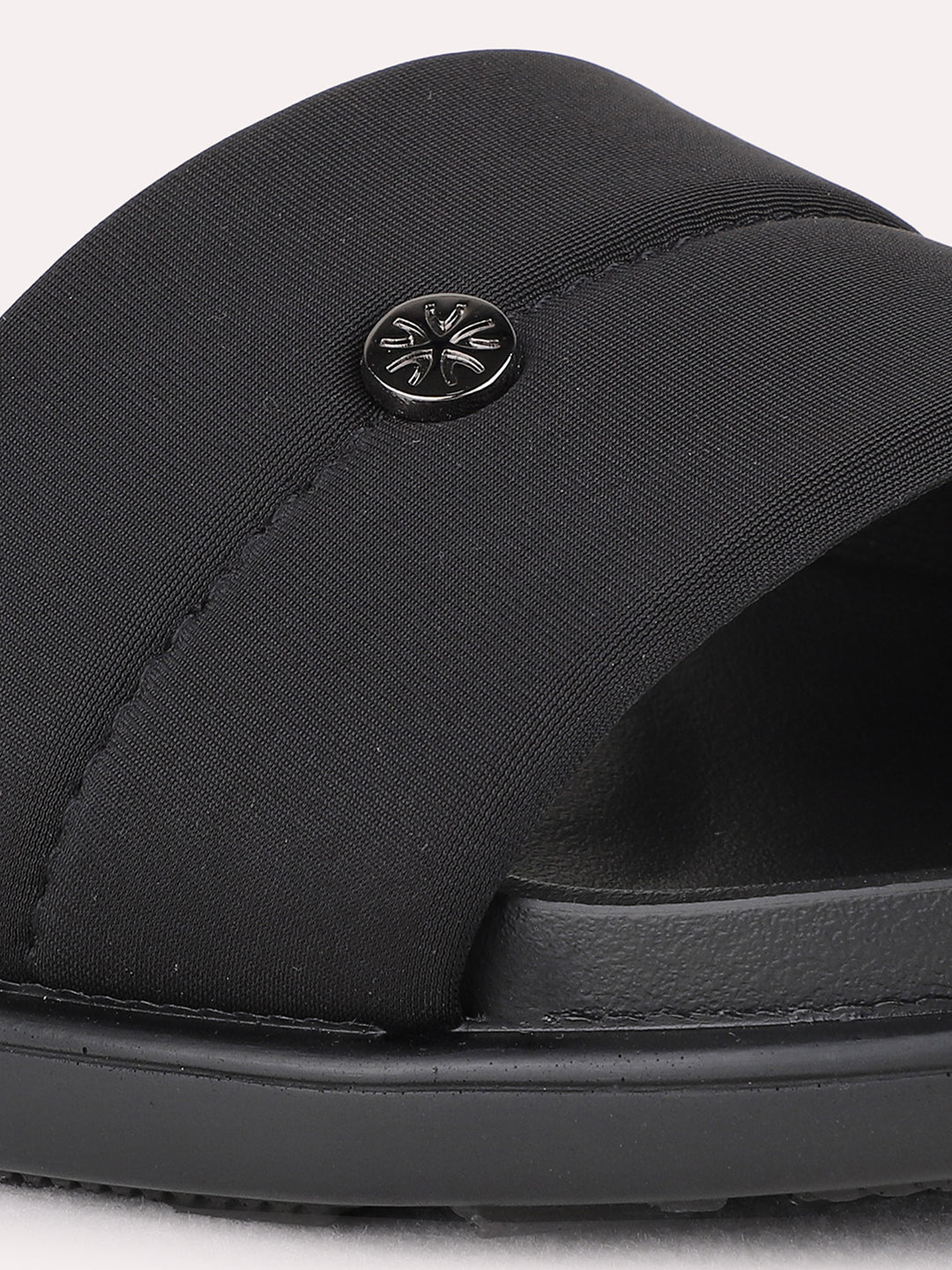 Womens Black Casual Solid T-Strap Flat Slip-On Sandals