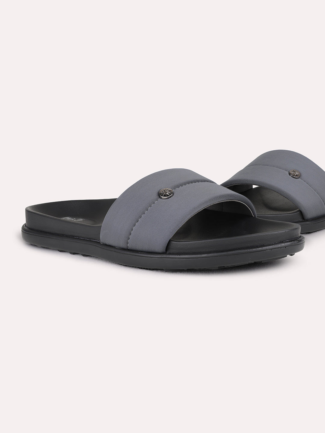 Womens Grey Casual Solid T-Strap Flat Slip-On Sandals
